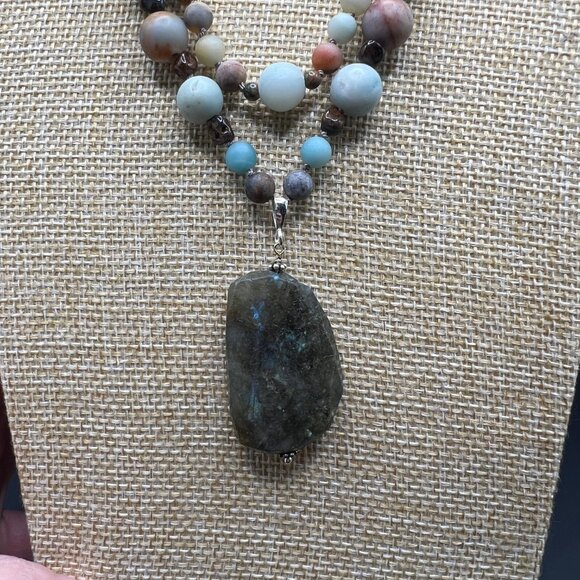 Artisan Chalcedony & Tiger's Eye Multi Strand Statement Necklace - Picture 4 of 6